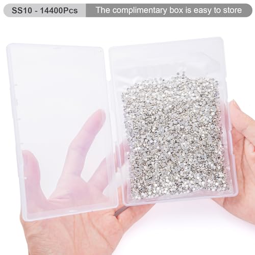 Image of Flatback Rhinestones Bulk, 14400PCS Crystal Rhinestones for Clothes DIY Decoration Crafts, Crystal, SS10, 2.7-2.9mm