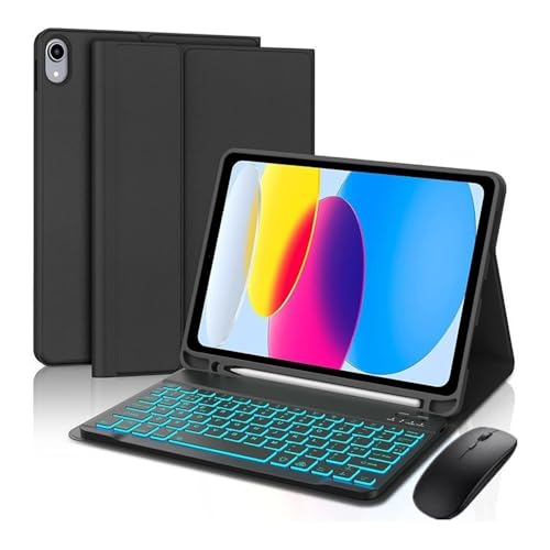 Teclado y funda para iPad Air 11 M2 y 10.9 pulgadas con ratón negro retroiluminado