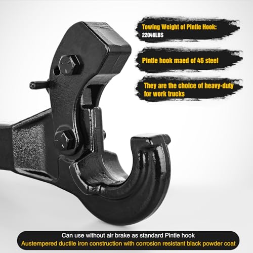 Image of Nilight 10-TON Pintle Hitch for 2-Inch Receiver Hook Military Receiver 20000LBS,Fits 2-1 /2 in Lunette Ring, Gloss Black Powder Coat