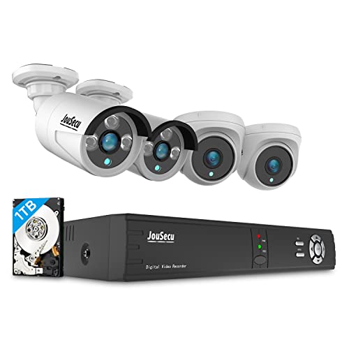 JouSecu 8CH Home Security Camera System with 1TB HDD, 5MP Lite DVR, 1080P Indoor/Outdoor Wired Surveillance CCTV, Day Night Vision Bullet Dome Cameras for 24-7 Recording, Motion Detection