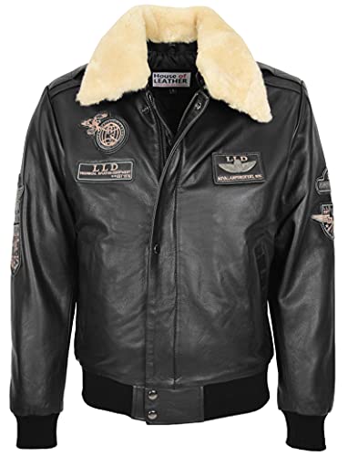 Mens echt lederen bomberjack afneembare kraag Aviator Style Pilot-N