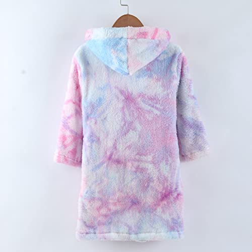 Toddler Kids Baby Boys Girls Soft Fleece Tie Dye Pajamas Sleepwear Flannel Warm Hooded Towel Bathrobe Robe Outfits #TOP3