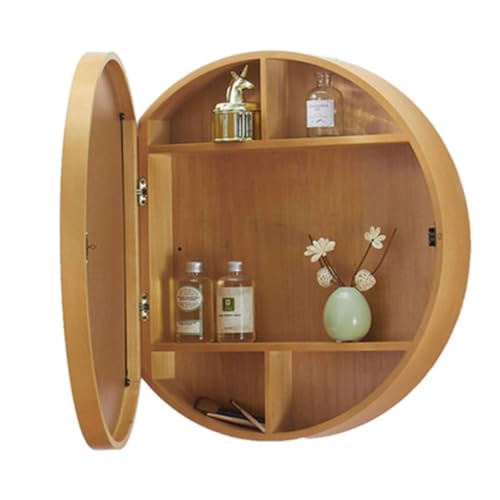 Armario de baño con Espejo de 60 cm, Redondo, de una Puerta, de Madera, para Montar en la Pared, para Cocina y Sala de Estar (Color: Madera, tamaño: 60 x 60 cm)