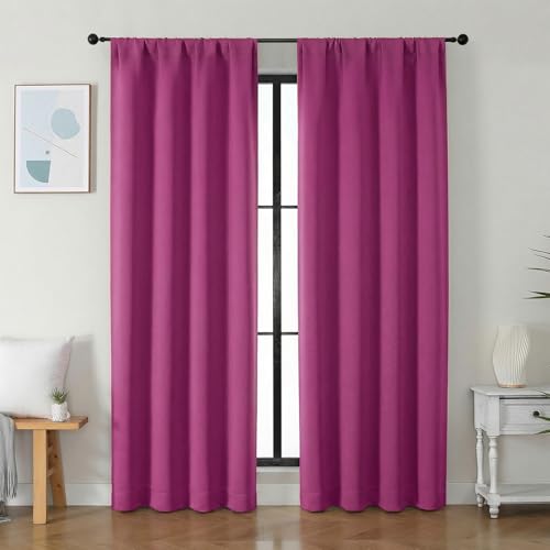 Image of Simplebrand Ava Hot Pink Blackout Curtains for Bedroom 84 Inch Length 2 Panels Set, Solid Thermal Insulated Privacy Nursery Window Treatment Curtains Blackout Drapes, W40 x L84 Inch, Hot Pink