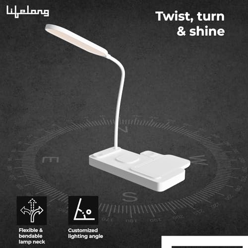 Image of Lifelong 3-in-1 Wireless Charging LED Desk Lamp | Fast Charging for Smartphones, Smartwatches & Earbuds | Touch Control Study Lamp with 3 Brightness Modes & Eye-Caring Light for Home, Office & Bedroom
