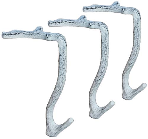 Lulu Decor,100% Cast Iron 8" Antique White Branch Mantel Stocking Holders with Rubber Base for Better Grip, can Hold Upto 9 lbs, Natural Beautiful Shape, Simple Sophisticated Design (3 Pcs)