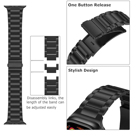 Image of Anlinser Metal Bands Compatible with Apple Watch Band 42mm 41mm 40mm 38mm for Women Men, Stainless Steel Business Strap for iWatch SE Series 11 10 9 8 7 6-1 (Black)