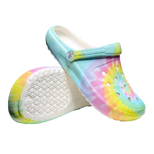 HoEase Tie-dye Womens Clogs Lightweight Slip-on Garden Shoes Cheap Slippers/Sandals/Water Shoes(9.5, L004)
