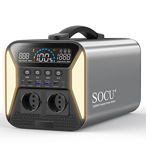 Tragbare Powerstation 1200Wh LiFePO4 Mobiler Stromspeicher mit Reinen Sinuswelle,Solar Stromgenerator mit 1000W AC-Steckdosen für Campingreisen, Garten, Balkon, Heimwerken und Notstromaggregat