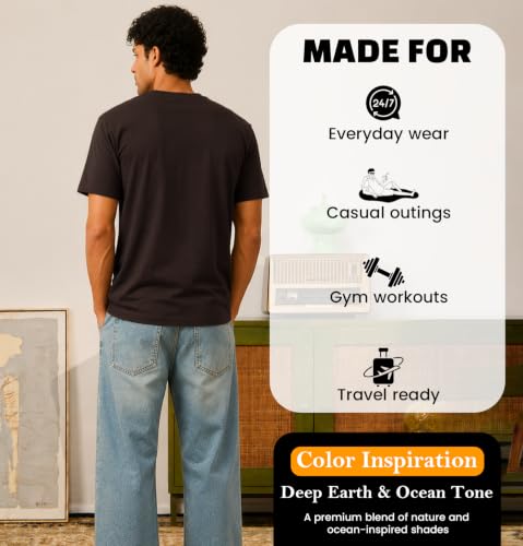 Image of Sleepynuts Men's Everyday Wear Crew Neck Regular Fit T-Shirt | Half Sleeve Solid Plain Casual T-Shirt for Men | Soft Breathable Fabric |