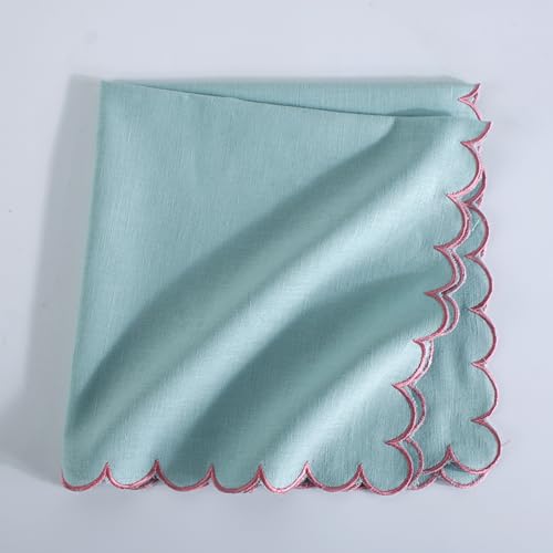 Image of FINGERCRAFT Scallop Edge Cloth Napkins | Set of 6 | 20x20 Inches | 100% Cotton | Table Napkins for Any Occasion | Washable, Perfect for Parties and Everyday Use (Aqua Flax, Set of 6)