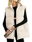 Picture of Xiaoxuemeng Womens Puffer Vest Collared Sleeveless Zip Up Padded Gilet Jacket Outwear (Apricot-XL)