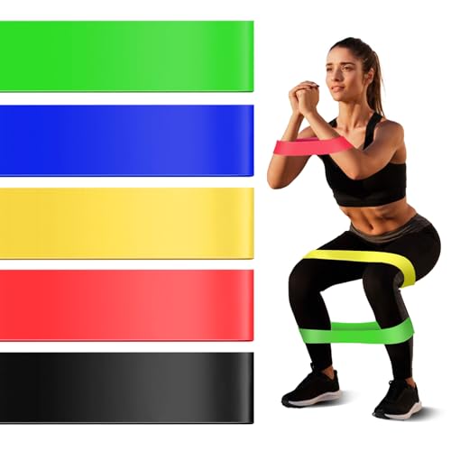 Sky-Touch Elete Exercise Resistance Bands Set of 5 Resistance Loops Extra Light to Extra Heavy Resistance 12 Inch Work Out Bands Perfect for Gym, Fitness, Yoga, Multicolor, Resendent Bank 1,