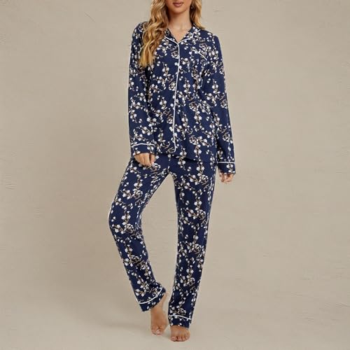Image of Tugege Pajamas Set Long Sleeve Sleepwear Womens Button Down Nightwear Pj Sets