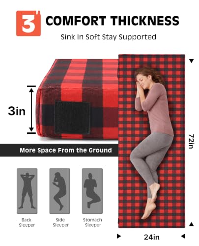 Image of GAIALOOP 3 Inch Memory Foam Camping Mattress, Dual Layer Thick Sleeping Camp Pad for Car Tent Cot, Roll-Up Portable Glamping Floor Bed for Guests Sleepover