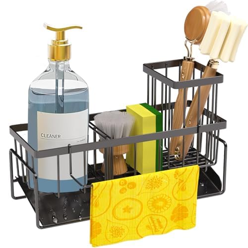 Kitchen Sink Caddy Organizer Rustproof Sponge Holder with Drainage Space-Saving Sink Organizer for Countertop Storage Kitchen Accessories D