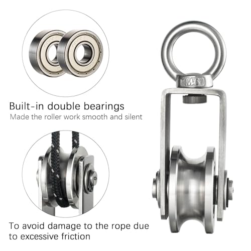 image for SHINICO Cable Pulley Wheel Stainless Steel, Bearing Inside, Rope Pulle