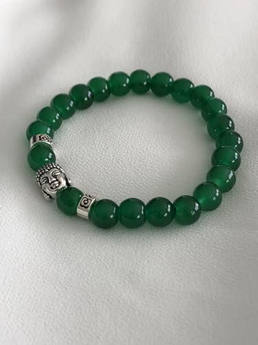 Image of Secret for Longevity Dark Green Chinese Synth Jade Jadeite Buddha Zen Buddhist Prayer 8mm Beads Mens Womens Stretch Good Luck Yoga Bracelet