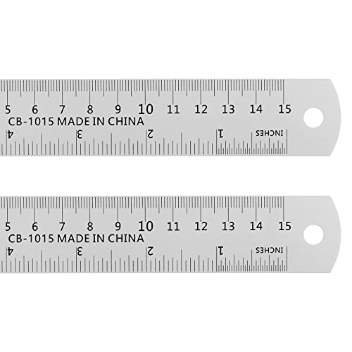 Sourcing map 2 Piezas de Regla de Acero Inoxidable de 6 Pulgadas 15 cm con Medidas Métricas Inglesas