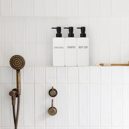 Image of Segbeauty Square Soap Dispenser, 3 Pack Plastic Modern Bathroom Dispenser, 16.9oz Refillable Shampoo and Conditioner Bottle, 500ml Empty Lotion Gel Bottle for Body Shower Modern Bathroom