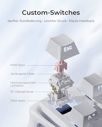 GravaStar Mercury K1 75% Mechanische Gaming Tastatur, QWERTZ Layout (DE), Magnesiumlegierung Exoskelett, Tri-Mode (2.4G/BT/USB-C), Hot Swap, Gasket Mount, RGB - Farbverlauf Weiß – Bild 4