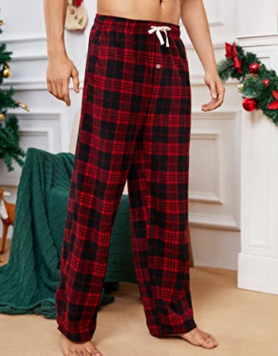 U2SKIIN 2 Pack Mens Fleece Pajama Pants, Warm Plaid Lounge Pj Bottoms for Men with Pockets Soft4
