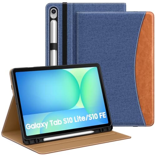 MoKo Hülle für Samsug Galaxy Tab S10 Lite/S10 FE/S9 FE 5G 10 9 Zoll 2025/2023 S9 11 2023 mit S Pen-Stifthalter PU Mehrere Winkel Hülle für Galaxy Tab S10 Lite mit Handschlaufe Tasche Blau & Braun