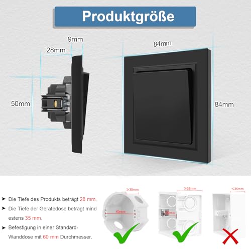 CNBINGO Glattes Hautgefühl Rocker Lichtschalter mit Krallen - Modern Wandschalter Unterputz - Einfach Wippschalter mit Hautfreundliche Mattierte Platte - 1 Fach 1 Weg - Schwarz