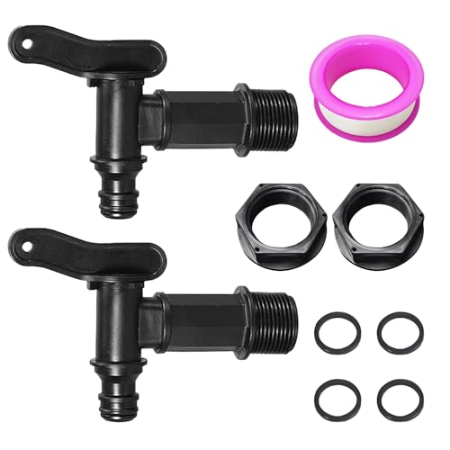 2 conectores de depósito de agua con juntas y 1 cinta de sellado, conector de escape, grifo de repuesto, cubo, cubo de plástico, conexión para depósito de agua (negro)