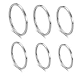 ALEXTINA Women's 6 Pieces Stainless Steel 1MM Silver Thin Midi Stacking Rings Plain Band Comfort Fit Size 4 to 9