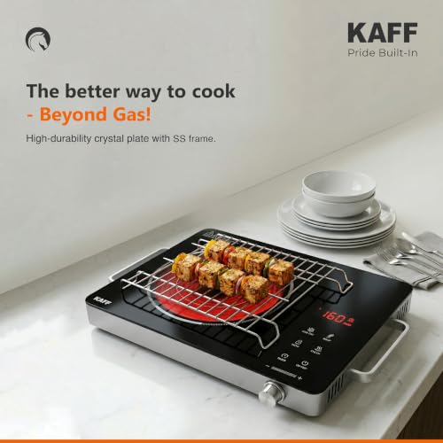 Image of KAFF Infrared Induction Cooktop 2200W | Black | Touch Control | Crystal Glass Surface | 3 Cooking Functions with Barbeque | Works with All Cookware | Fast Heating | Energy Efficient | Portable | TIR36