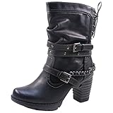  MUSTANG Damen Stiefeletten Blockabsatz Stiefel 1292-603, Größe:40 EU, Farbe:Blau