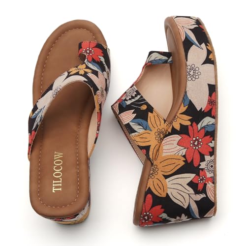 Image of Tilocow Wedge Bunion Sandals for Women Platform Slipper High Heel Wedge Flip-Flop Light Weight Ladies Shoes