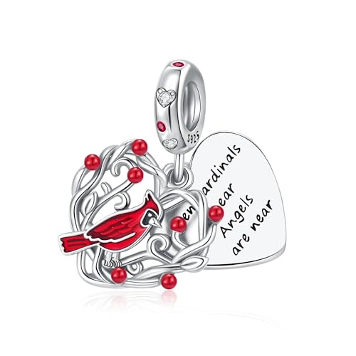 Alstade Cardinal Double Heart Charm 925 Sterling Silver Charms fits Bracelets and Necklace Pendant Bead Charms Jewelry Present for Women Family Friends