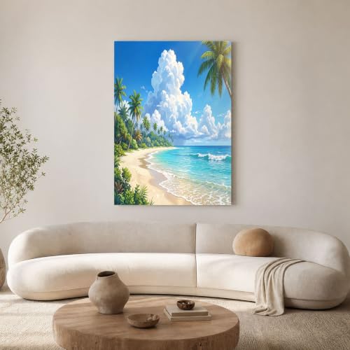 Palmiers Nuages Blancs Toile Style Anime pour Transformer un Mur Vide Peinture 70x100