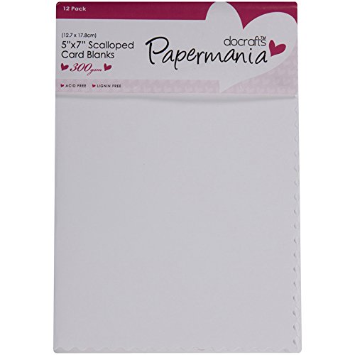 Papermania 5 x 7-inch 300 GSM Scalloped Card Blanks and Envelopes, Pack of 12, White