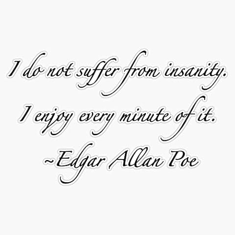 Enjoy your insanity! Edgar Allan Poe Bumper Sticker Vinyl Decal 5 inches Cover