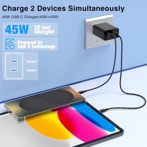 Image of 45W Super Fast Charger Type C for Samsung Galaxy S20 Ultra to S25 Ultra,Dual Port PD Quick Charging 3.0 USB C Block & 3 /6 /10 /10FT Braided Type C Cord for Samsung S22+ to S26+ /iPhone 16 Pro Max-Pink