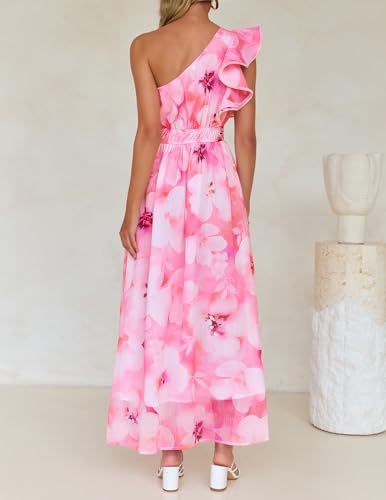 Image of ZESICA Women's 2026 Summer Floral Sleeveless Maxi Dress | One Shoulder, Sleeveless, Ruffle, High Waist, Beach Wedding Guest, Vacation, Graduation, Bridal Shower, Boho Long Dresses