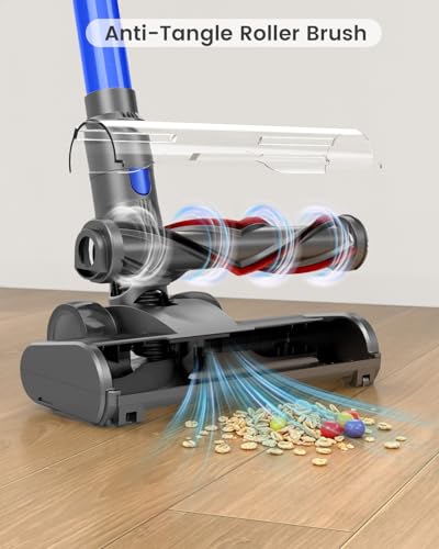 Image of Cordless Stick Vacuum Cleaner, 650W 55KPA Up to 70Min Runtime, Green Light Anti-Tangle Brush, 7-Stage HEPA Filtration, Lightweight for Pet Hair Carpet Hard Floors (Blue)