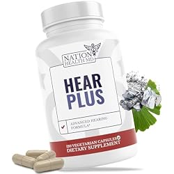 NATION HEALTH MD Hear Plus - Tinnitus Supplement - Advanced Hearing Formula for Ringing Ears with Ginkgo Biloba, Pine Bark Extract & Magnesium - 120 Capsules