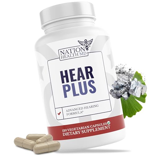 NATION HEALTH MD Hear Plus - Tinnitus Supplement - Advanced Hearing Formula for Ringing Ears with Ginkgo Biloba, Pine Bark Extract & Magnesium - 120 Capsules