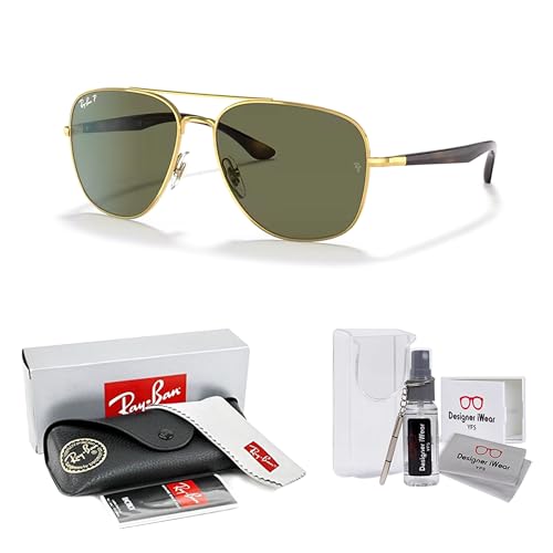 Image of Ray-Ban RB3683 001 /58 56MM Gold /Crystal Lens Polarized Green Classic G-15 Square Sunglasses for Men for Women + BUNDLE with ACCESSORY EYEWEAR KIT