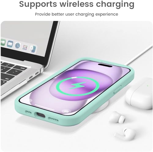 Image of DIZORO Square Edges Candy Liquid Silicone Phone Case Cover Comatible for iPhone 13 All Cube Series with Full Body Protective Microfiber Lining (Mint Green)
