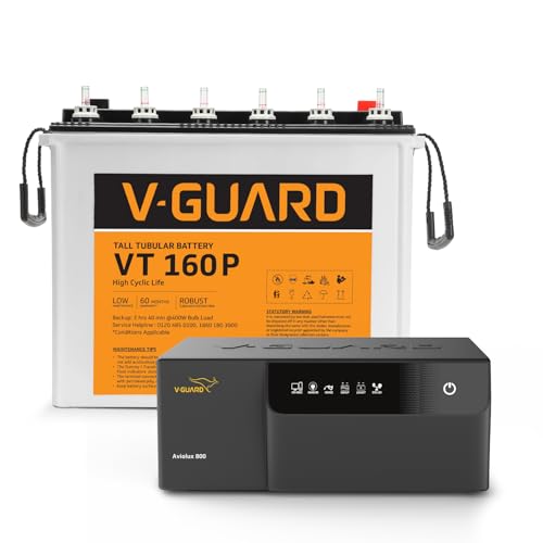 Image of V-Guard Inverter & Battery Combo (Aviolux 800 Inverter, VT 160 P (152Ah Tall Tubular Battery)) for Home, Office & Shops