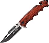 TAC Force TF-809WD Spring Assist Folding Knife, Two-Tone Blade, Brown Pakkawood Handle, 4.5-Inch Closed