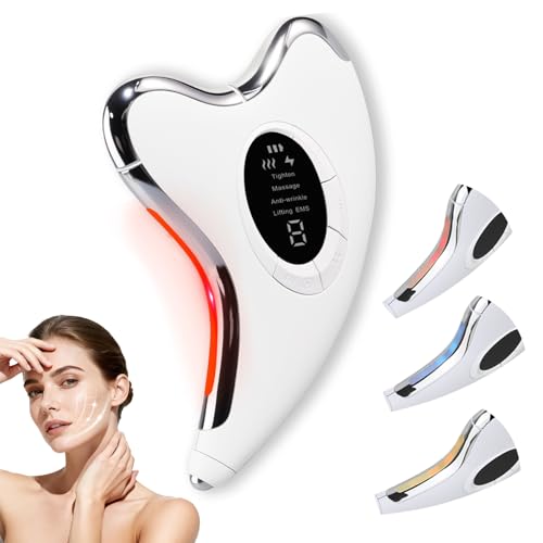 Aokitec Gua Sha - Masajeador facial, dispositivo de elevación facial, 4 modos LED FaceSculptor para antienvejecimiento y reafirmante cuello facial, microcorriente EMS de 9 niveles, calor constante de