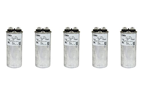 5 Pack TEMCo 40 uF Run Capacitor CBB65, 40 MFD, 370V, Round, 50/60Hz | for HVAC AC Fan, Motor, Blower Applications