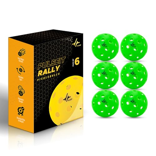 Image of PulseITRally Outdoor Pickleball Balls Set of 6 | 40 Precision Holes, Stable True Flight & Consistent Bounce | Durable High Visibility Pickle Balls for Training, Practice & Competition | Green
