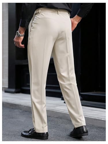 GORGLITTER Men's Button Fly Dress Pants Straight Leg Pleated Work Chino Pants with Pockets3